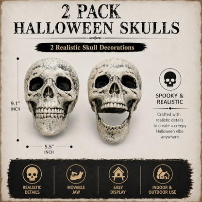 AISENO 2 Pack Realistic Skeleton Skull Halloween Yard Decorations Outdoor Indoor