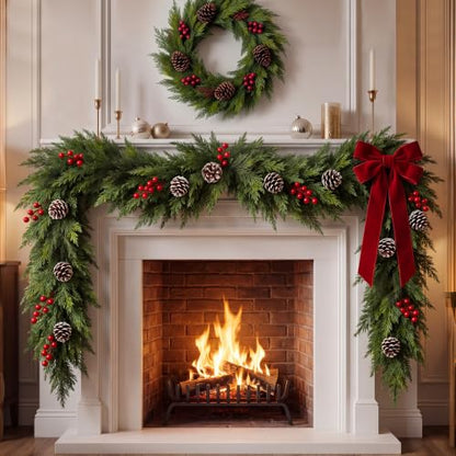 9FT Realistic Cedar Garland Christmas Decor for Mantle & Home
