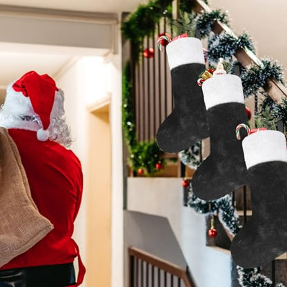 Black Christmas Stockings 6 Pack 18 Inch Large Plush Cuff Holiday Decor