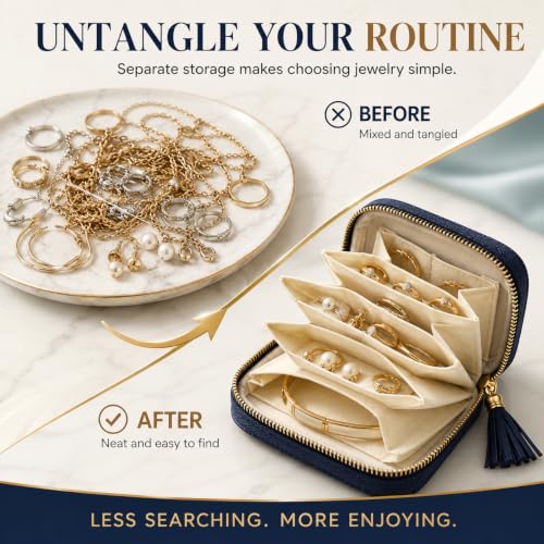 Small Travel Jewelry Organizer Case with Blue Velvet Interior - Compact & Portable