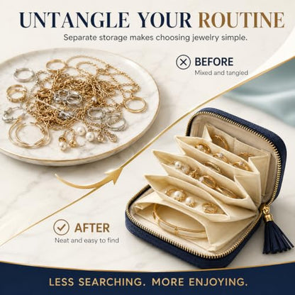 Small Travel Jewelry Organizer Case with Blue Velvet Interior - Compact & Portable