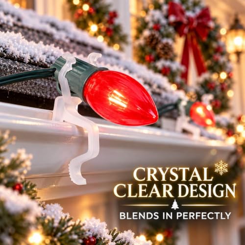 Christmas Light Clips 100 Pack for C7 C9 C6 Shingles Transparent - Easy Install