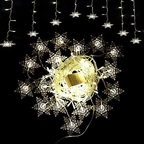 Snowflake LED Curtain Lights - Warm White, 19Ft/6M Fairy String Lights with 96 LEDs