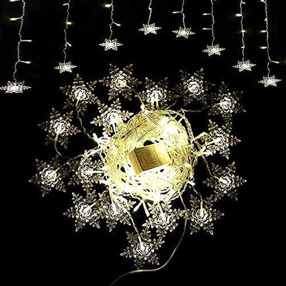Snowflake LED Curtain Lights - Warm White, 19Ft/6M Fairy String Lights with 96 LEDs