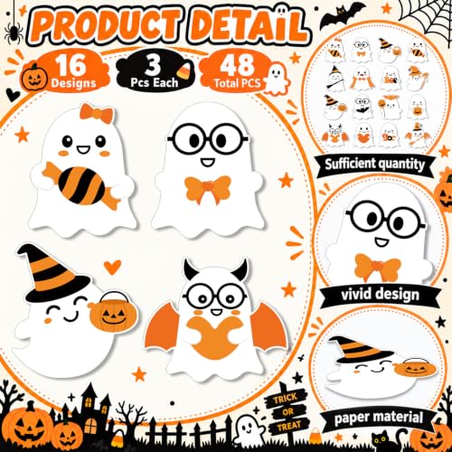 Orange Halloween Ghost Cutouts Bulletin Board Decorations - 48 Pcs