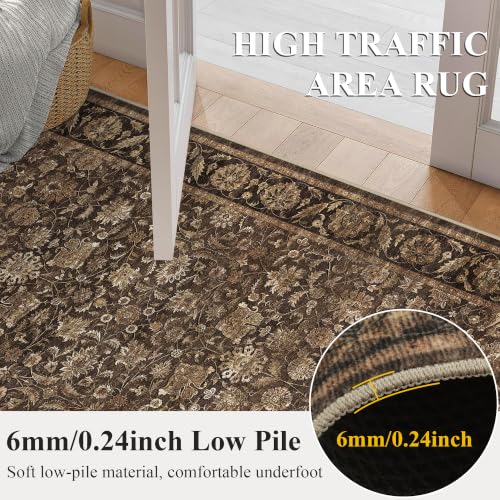 Warm Brown 2x5 Non-Slip Vintage Kitchen Rug Runner - Washable Floor Mat