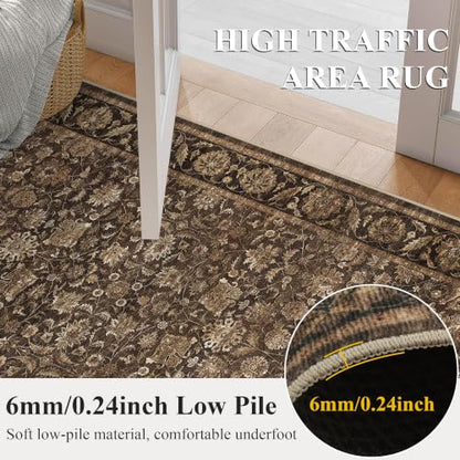 Warm Brown 2x5 Non-Slip Vintage Kitchen Rug Runner - Washable Floor Mat
