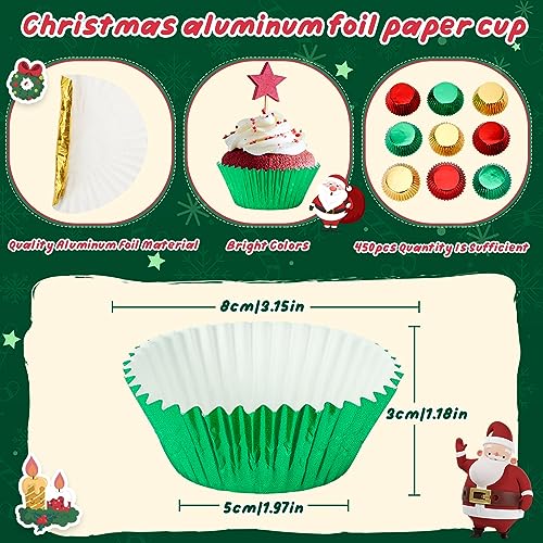 Christmas Foil Cupcake Liners Set - Red Green Gold Metallic 450pcs