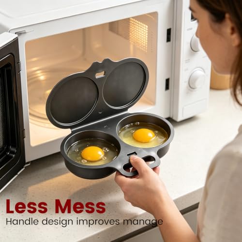 Dark Gray Dual Cavity Microwave Egg Poacher with Lid & Handle - 1pcs