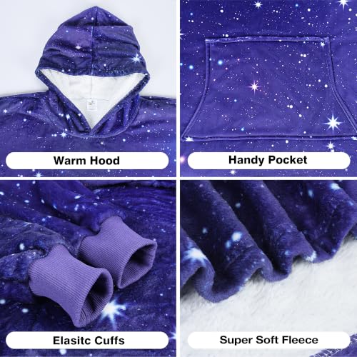 Kids Oversized Hoodie Blanket - Galaxy Dark Fleece Wearable Blanket for Kids
