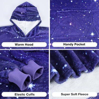 Kids Oversized Hoodie Blanket - Galaxy Dark Fleece Wearable Blanket for Kids