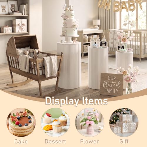 Small Round Pedestal Stands for Parties - White Metal Cube Display Pillars