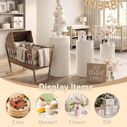 Small Round Pedestal Stands for Parties - White Metal Cube Display Pillars