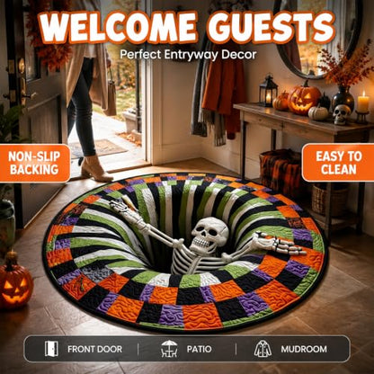 Halloween 3D Optical Illusion Rug - 24x24 Inch Spooky Ghosts Skeletons Pumpkins