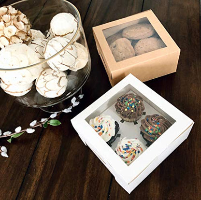 Essos Cupcake Boxes for 4 White with Clear Display Window [20 pieces] Cupcakes Container or Packaging Box Kit for Chocolate Truffles Cake Pops Desserts Mini Cookies Pies or Muffins