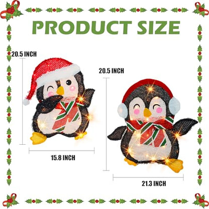 Dazzle Bright Christmas Outdoor Lighted Penguin Decorations Set of 2 - Festive Holiday Yard and Garden Decor