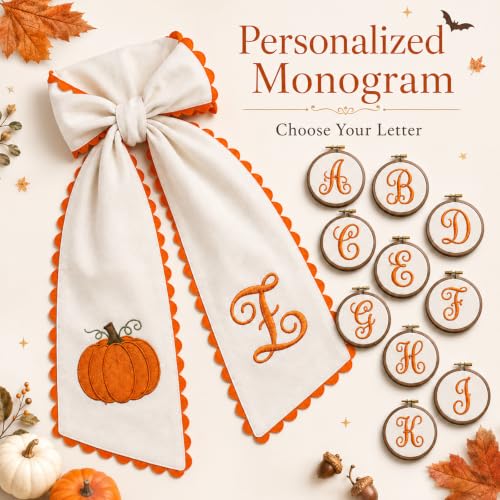 Halloween Pumpkin Wreath Sash - Fall Front Door Decor with Orange Bow (Variation B)