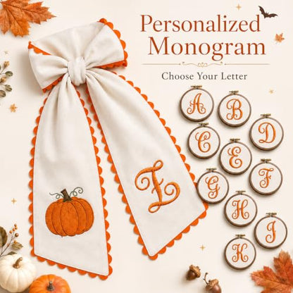 Halloween Pumpkin Wreath Sash - Fall Front Door Decor with Orange Bow (Variation B)