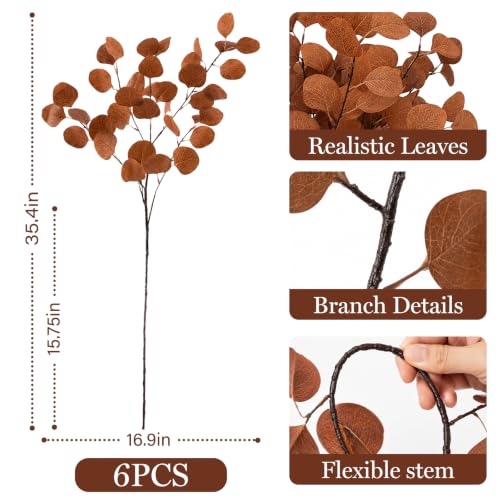 Artificial Eucalyptus Stems Fall Decor 6-Pack, 35.4 Inches for Autumn Home