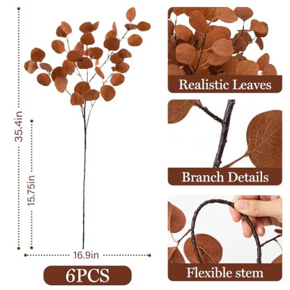 Artificial Eucalyptus Stems Fall Decor 6-Pack, 35.4 Inches for Autumn Home