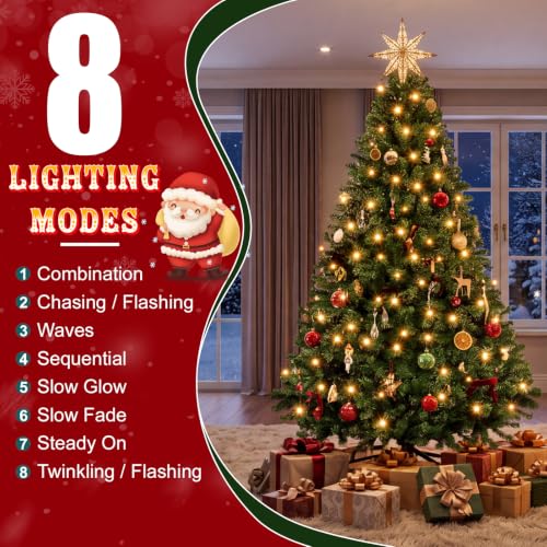 Pre-Lit Artificial Christmas Tree 7.5 Ft Green with Light - 8 Modes, Full Tips