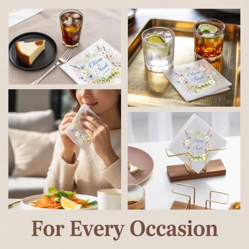 GiveSmiles Personalized Wildflower Wedding Cocktail Napkins with Names & Date - Style 7