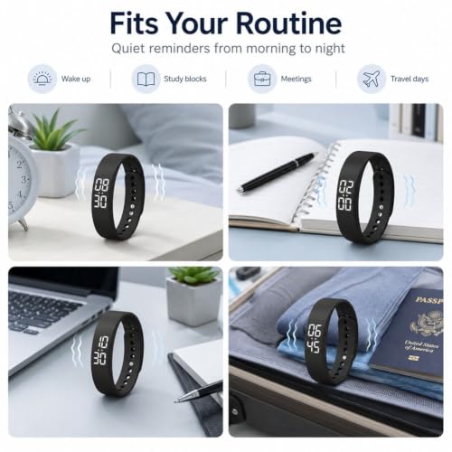 Multi Side-Button Vibrating Alarm Wristband Clock for Heavy Sleepers Waterproof