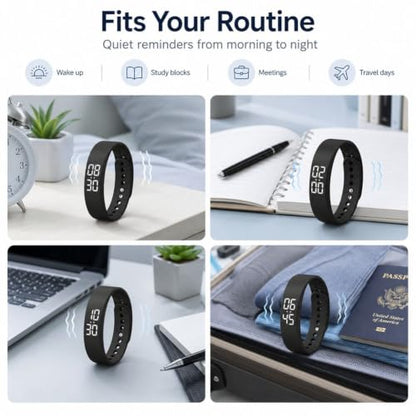 Multi Side-Button Vibrating Alarm Wristband Clock for Heavy Sleepers Waterproof