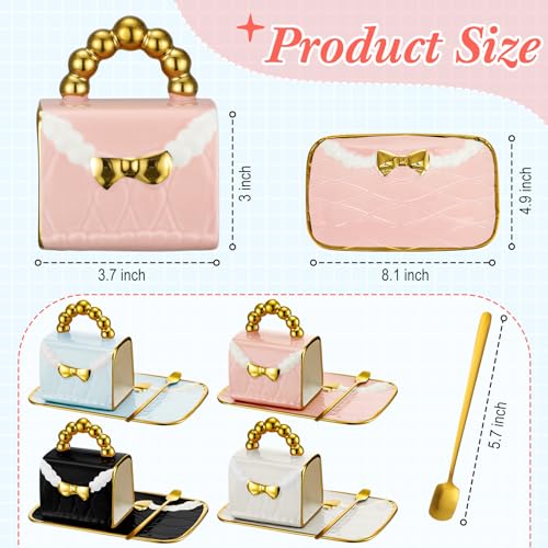 Stylish Purse Tea Cup Set of 4 with Saucer & Spoon - Handbag Coffee Mug
