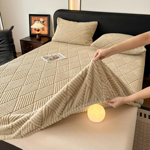 Khaki Velvet Fleece Twin Fitted Sheet - 15 Inch Deep Pocket