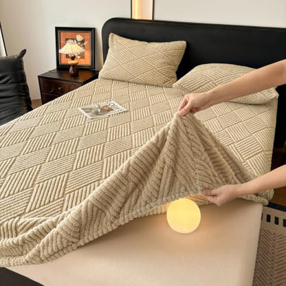 Khaki Velvet Fleece Twin Fitted Sheet - 15 Inch Deep Pocket