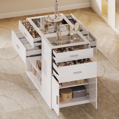 Bedroom Closet Island with 6 Drawers, White Armoire Wardrobe Island