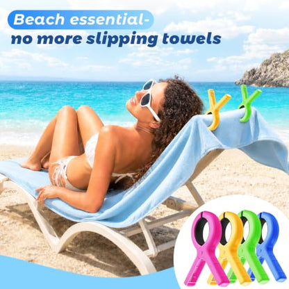 12 Pack Heavy Duty Beach Towel Clips with 4 Colors for Chairs & Pool Loungers