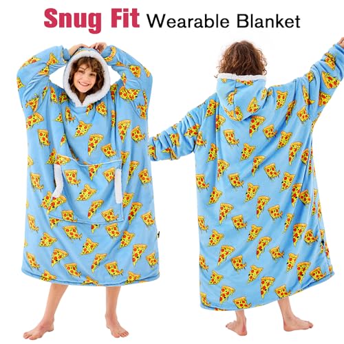 Oversized Wearable Blanket Hoodie for Women and Mom Glacial Blue Pizza