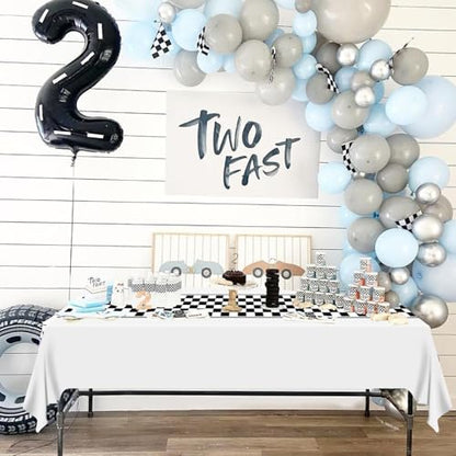 Black Checkered Table Runner 14x108 Inches for Race Car Party, Disposable Plastic
