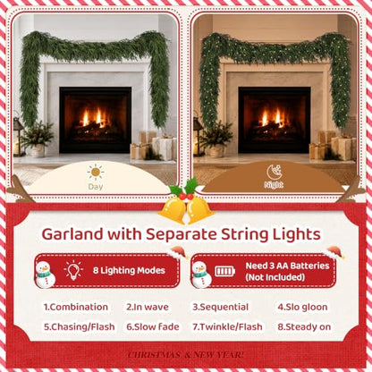 6FT Christmas Garland with Separate String Lights Faux Norfolk Pine
