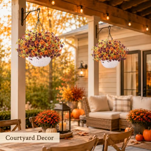 Fall Hanging Flower Baskets with Artificial Flowers - Outdoor Decor Set