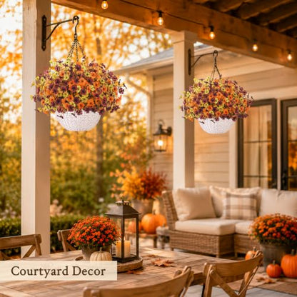 Fall Hanging Flower Baskets with Artificial Flowers - Outdoor Decor Set