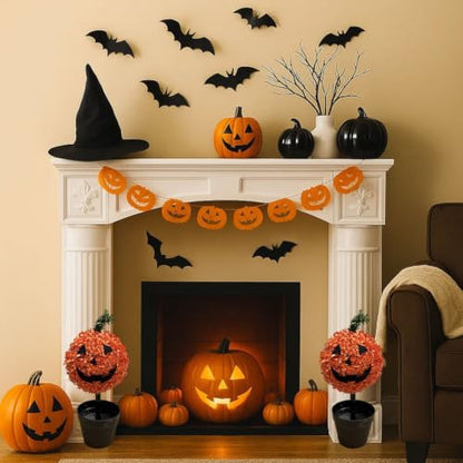Artificial Pumpkin Topiary Tree Halloween Potted Boxwood Decor - Pumpkin Variation