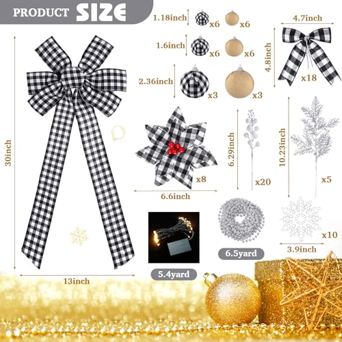 Lyrow Buffalo Plaid Christmas Tree Ornament Set - Black White, 94 pcs