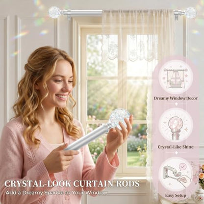 TVWOO Silver Rainbow Curtain Rod Adjustable Heavy Duty Crystal Ball 36-88 Inches - Variation of THIS listing
