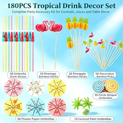 180PCS Cocktail Umbrellas and Picks Set for Drinks & Party Decor
