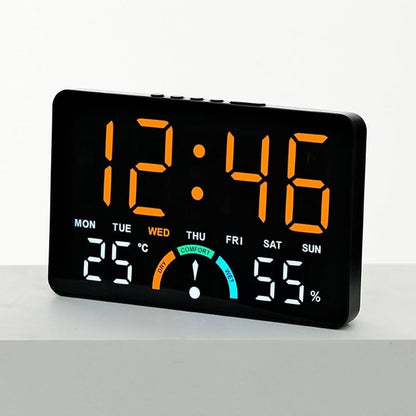 LED Wall Clock with Large Display - Temperature & Humidity Monitor, Wall or Desk Mount (Orange) - Yunnesdre