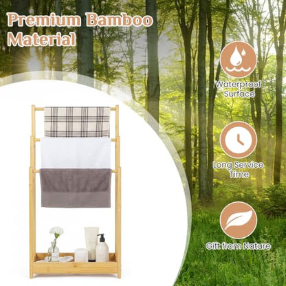 Giantex 3-Tier Free Standing Bamboo Towel Rack with Storage Shelf - Natural