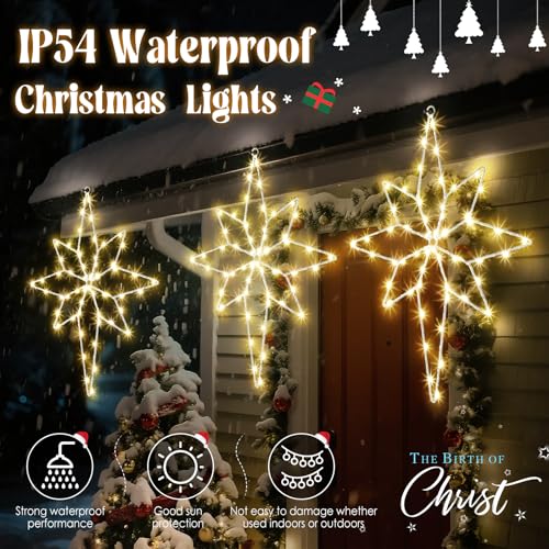 24 Inch Christmas Star Window Light Decorations with Timer - Bethlehem LED Silhouette Lights