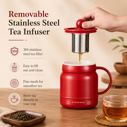 Red Multi-Function Portable Electric Stewing Cup 6-in-1 Cooker 27oz