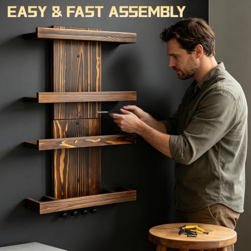 Wall-Mounted Cologne Organizer for Men, 4-Tier Wooden Perfume Shelf