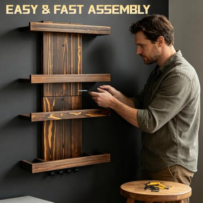 Wall-Mounted Cologne Organizer for Men, 4-Tier Wooden Perfume Shelf