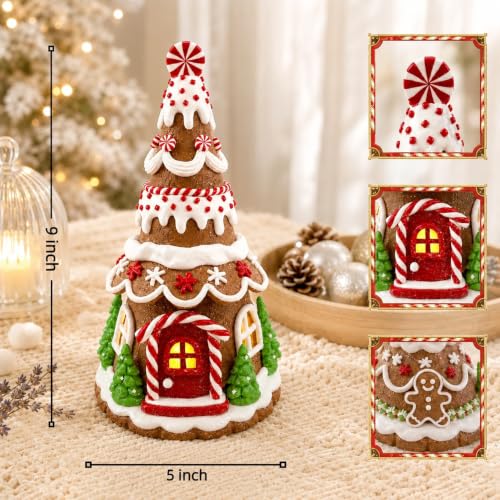 Lighted Gingerbread House Tree - 9 Inch Clay Dough Holiday Decor