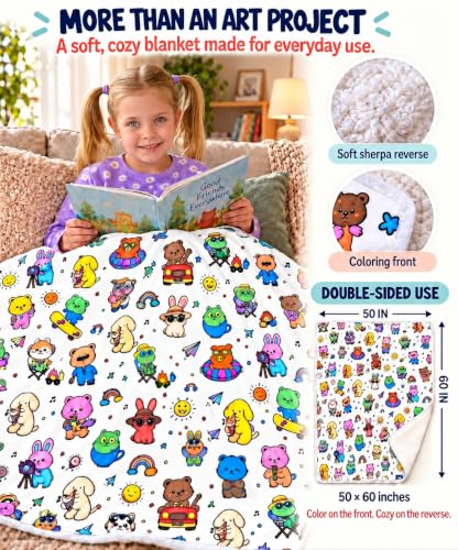 Animal Variation Coloring Blanket for Adults & Kids 50x60 Inch with 12 Markers